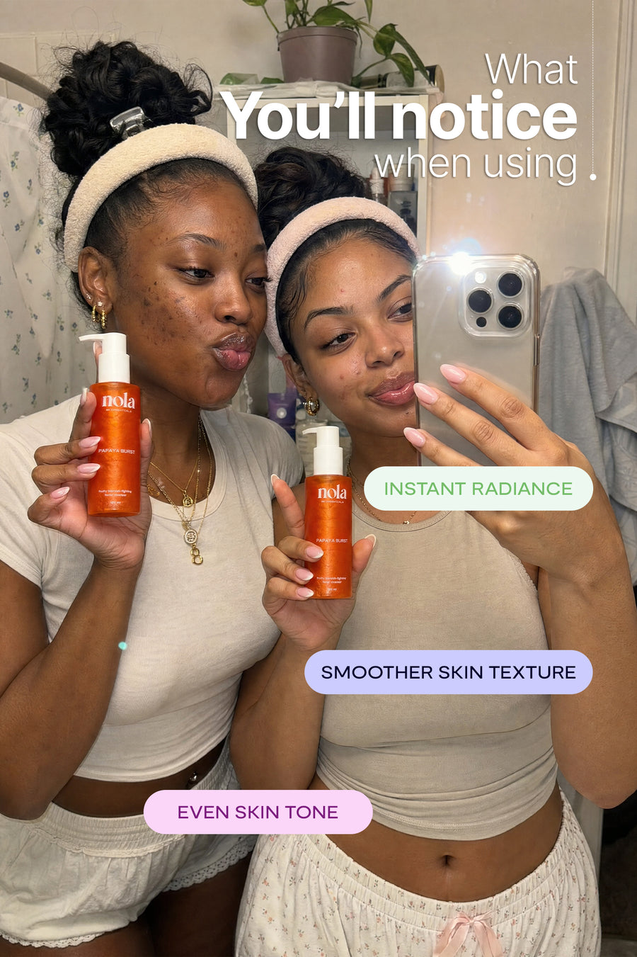 Graphic showing Papaya Burst cleanser results for brighter, smoother skin.
